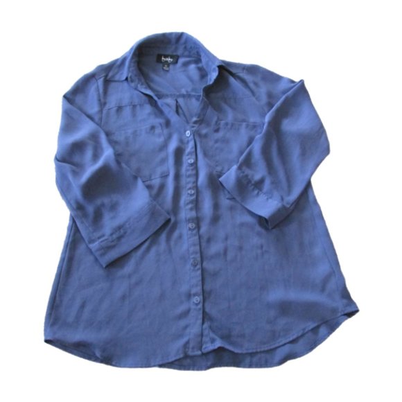 By & By Button Front Blouse Womens Medium Purple Long Sleeve Collared‎ Shirt Top - Picture 1 of 5